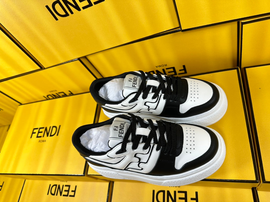 FENDI THICK- ED SNEAKER IN WHITE AND BLACK LAMBSKIN