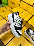 FENDI THICK- ED SNEAKER IN WHITE AND BLACK LAMBSKIN