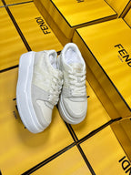 FENDI THICK- ED SNEAKER IN WHITE SUEDE AND MONOGRAM FABRIC