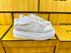 FENDI THICK- ED SNEAKER IN WHITE SUEDE AND MONOGRAM FABRIC