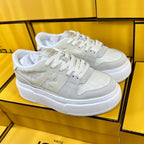 FENDI THICK- ED SNEAKER IN WHITE SUEDE AND MONOGRAM FABRIC