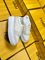 FENDI THICK- ED SNEAKER IN WHITE SUEDE AND MONOGRAM FABRIC