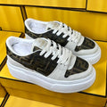 FENDI THICK- ED SNEAKER IN WHITE SUEDE AND BROWN MONOGRAM FABRIC
