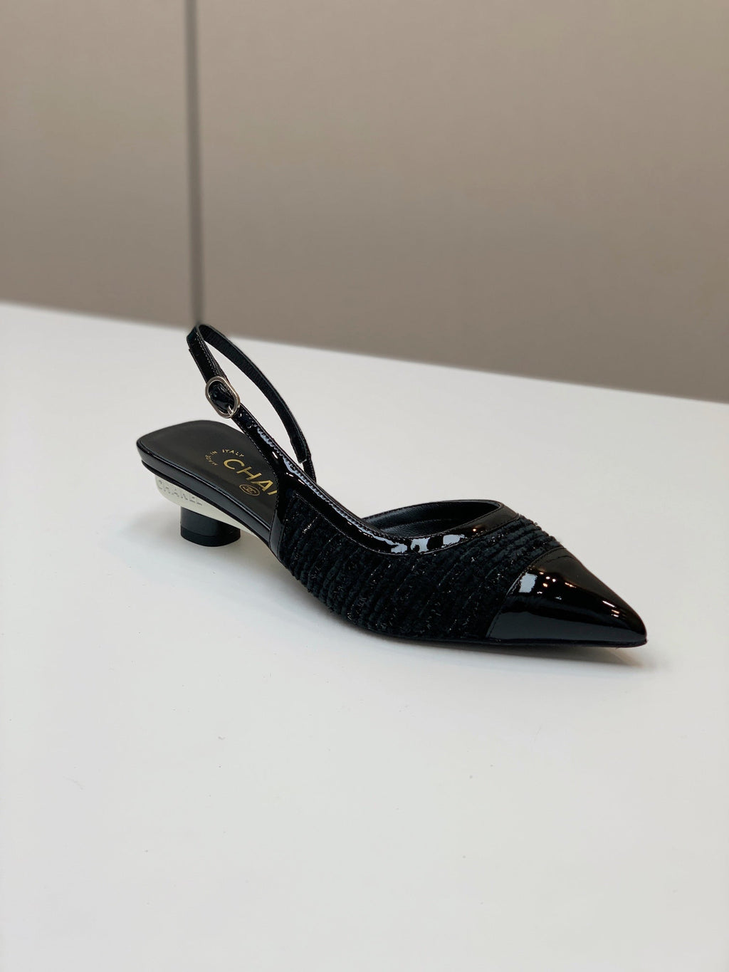 CC 26s Slingback 3.5cm Black Tweed Patent Calfskin 792591