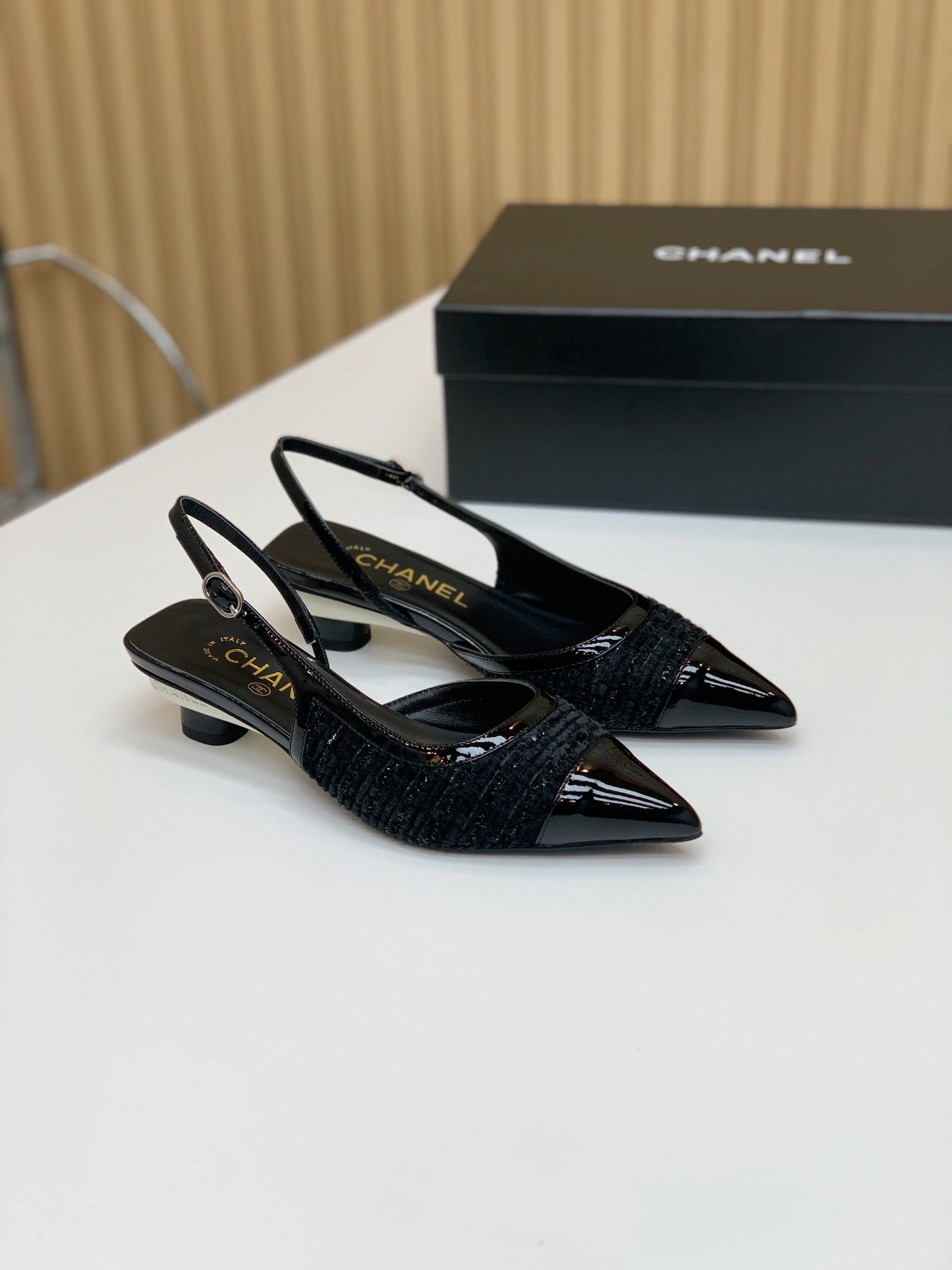 CC 26s Slingback 3.5cm Black Tweed Patent Calfskin 792591