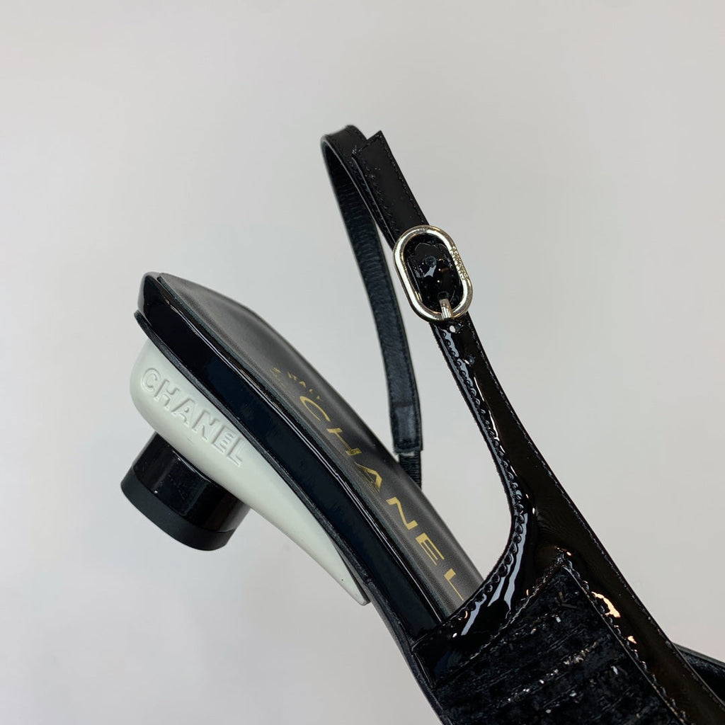 CC 26s Slingback 3.5cm Black Tweed Patent Calfskin 792591
