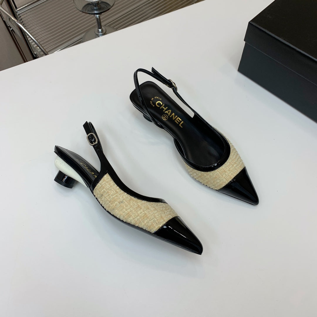 CC 26s Slingback 3.5cm Black Beige Tweed Patent Calfskin 792592