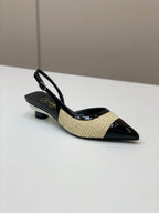 CC 26s Slingback 3.5cm Black Beige Tweed Patent Calfskin 792592