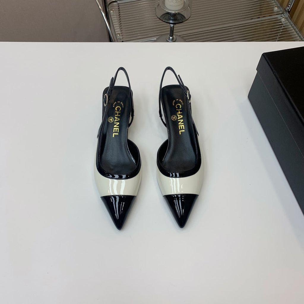 CC 26s Slingback 3.5cm Black White Patent Calfskin 792594