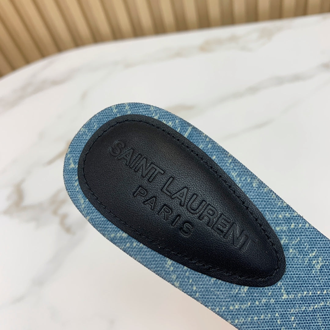 SL CHAIN ATTACH HEELED MULES CERULEAN DENIM