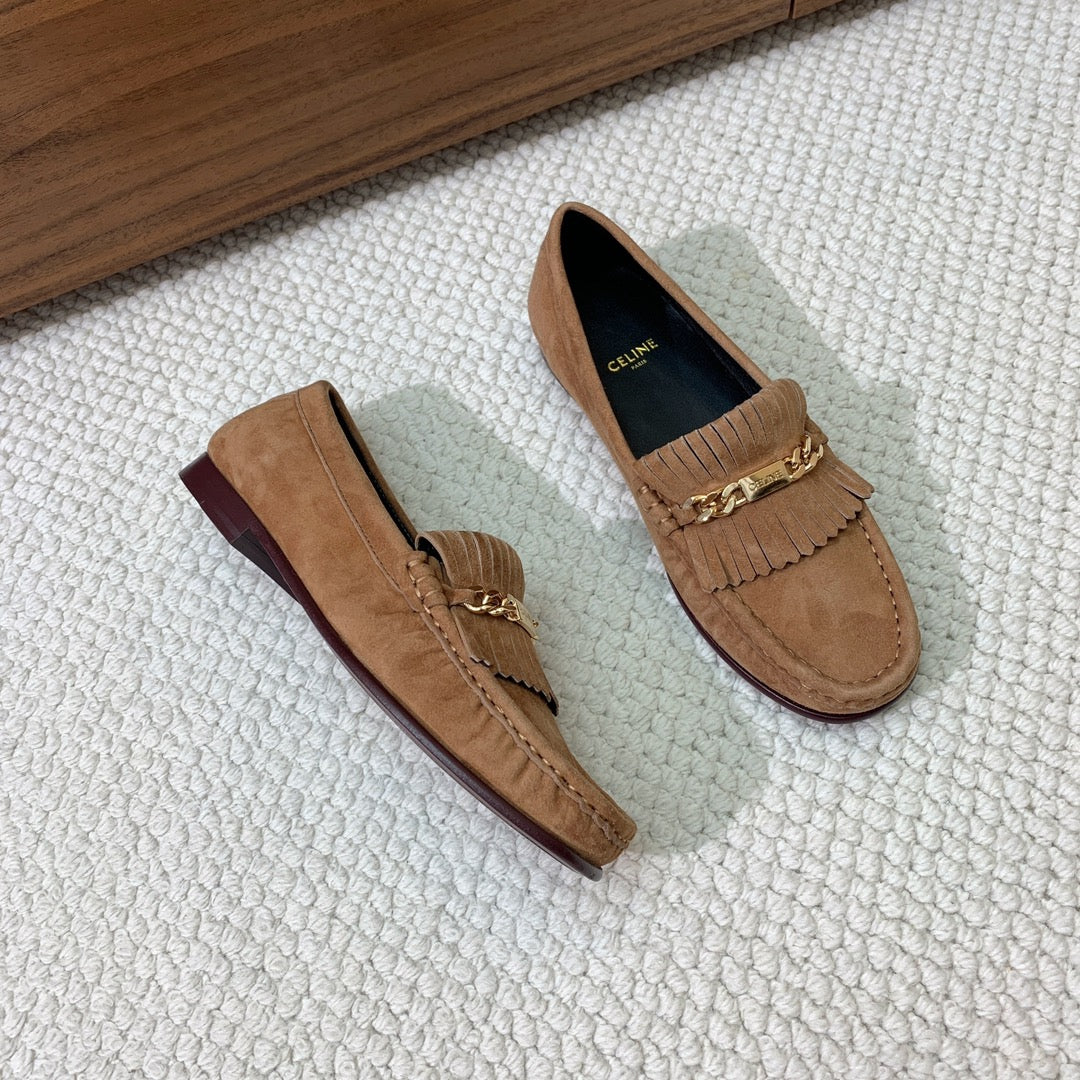 LUCO LOAFER WITH FRINGES IN COPPER BROWN SUEDE