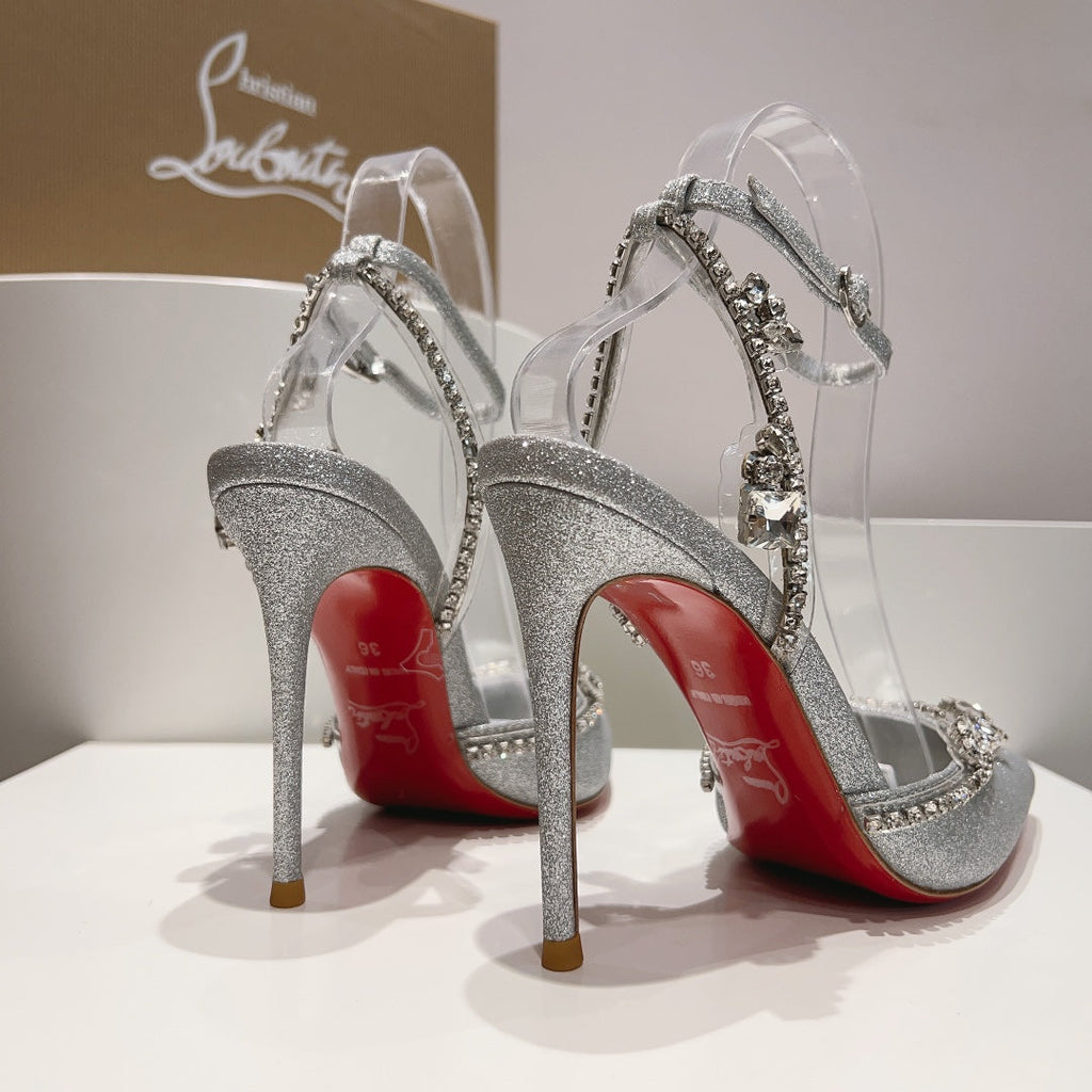 CL Marykate Queen 100MM Pumps Crystal-Embellished Glitter Silver