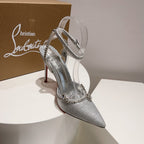CL Marykate Queen 100MM Pumps Crystal-Embellished Glitter Silver