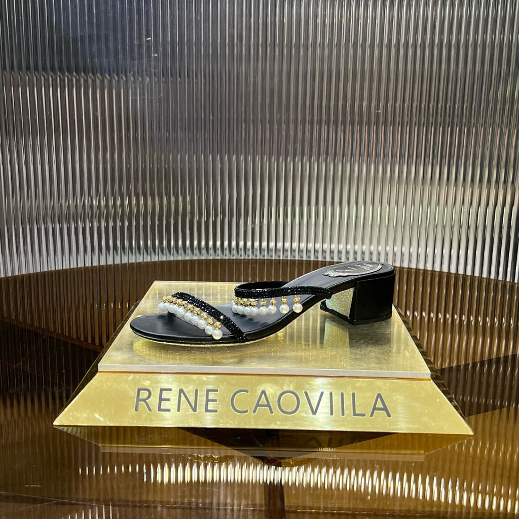 RC Gold Buckle Pearl Crystal Lamp Pendant Sandals 4.5 Black Sheepskin 175004