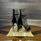 RC 25C High Heel Short Boots Mid-Tube Open-Toe Sandals Black Sheepskin 174961