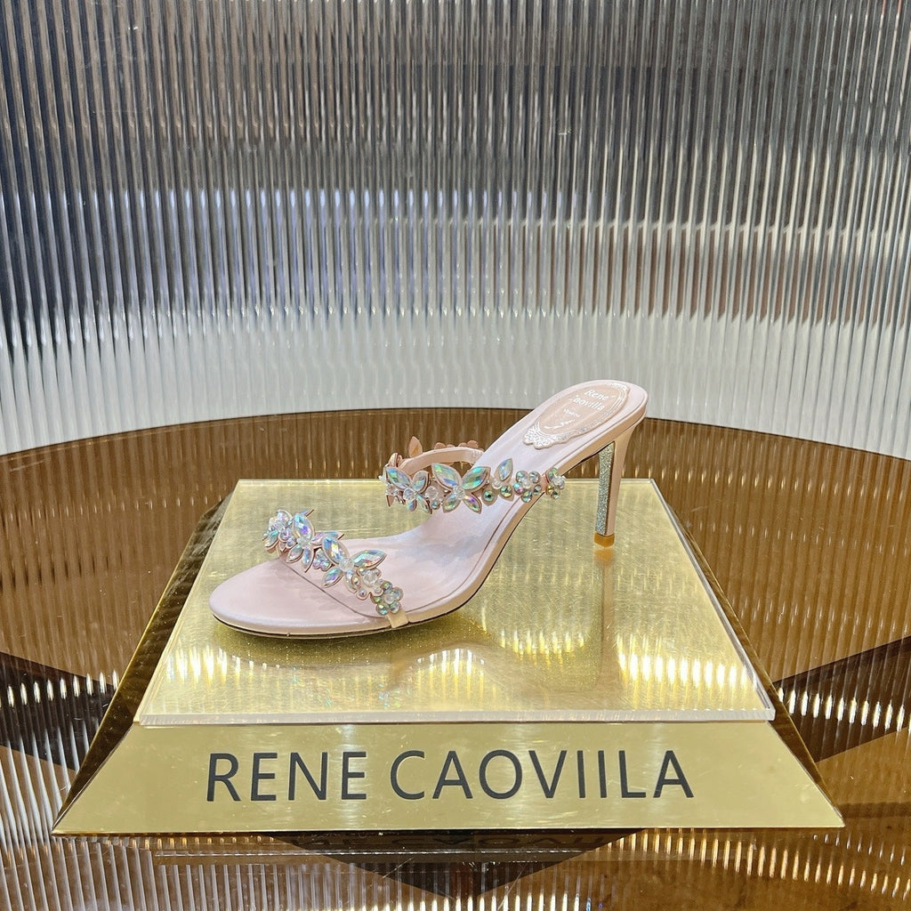 RC 25 Butterfly Flower Thick Heel Sandals Pink Sheepskin 242921