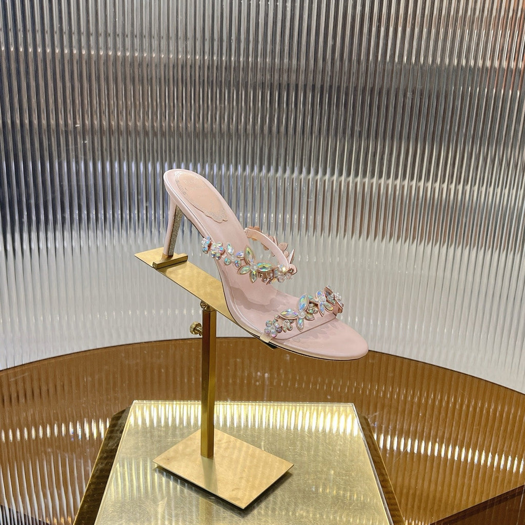 RC 25 Butterfly Flower Thick Heel Sandals Pink Sheepskin 242921