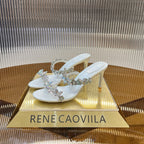 RC 25 Butterfly Flower Thick Heel Sandals White Sheepskin 242922