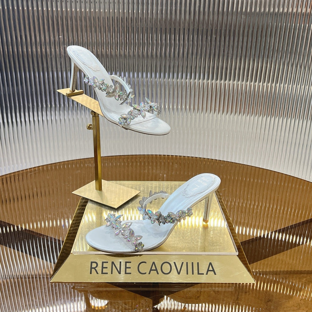 RC 25 Butterfly Flower Thick Heel Sandals White Sheepskin 242922