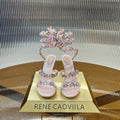 RC 25C Butterfly Flower High Heels Sandals Pink Sheepskin Rhinestone 281974