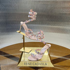 RC 25C Butterfly Flower High Heels Sandals Pink Sheepskin Rhinestone 281974