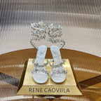 RC 25C Butterfly Flower High Heels Sandals White Sheepskin Rhinestone 281975
