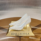RC Scarpin Shoe 7.5cm White Rhinestone Sheepskin 281987
