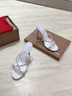 CL 25 Cross-Strap Slippers White Gloss Calf Patent Leather Rivets 314923