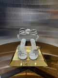 RC 25C Stiletto Sandals White Silk Rhinestone 275775