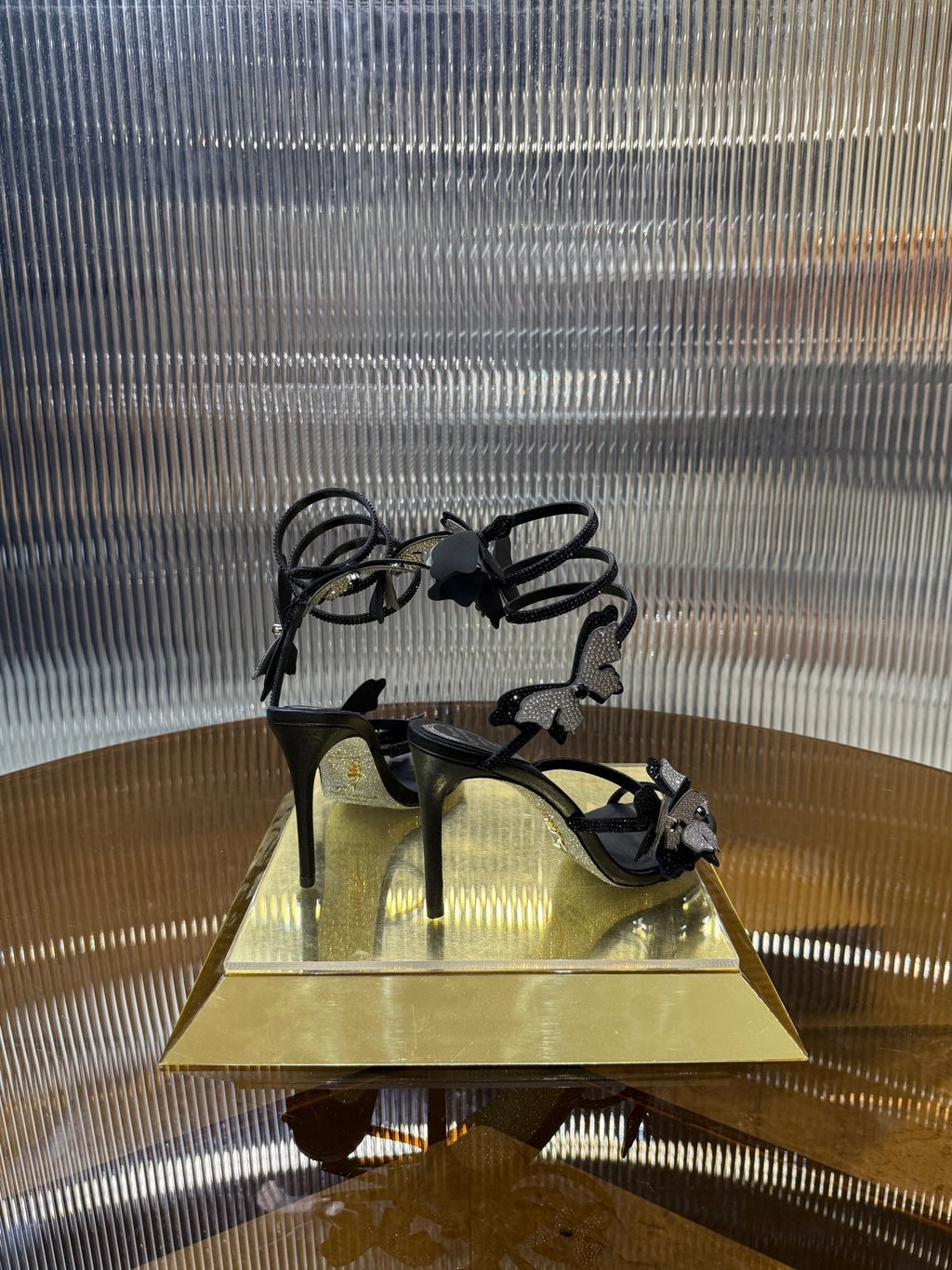 RC 25C Stiletto Sandals Black Silk Rhinestone 275776