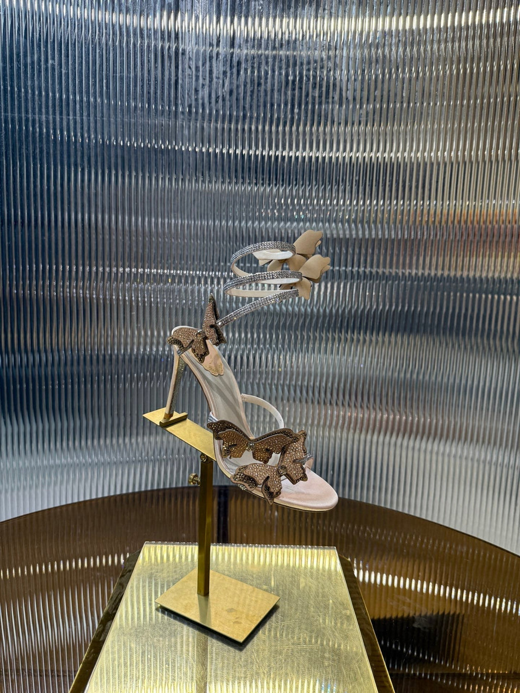 RC 25C Stiletto Sandals Champagne Silk Rhinestone 275777