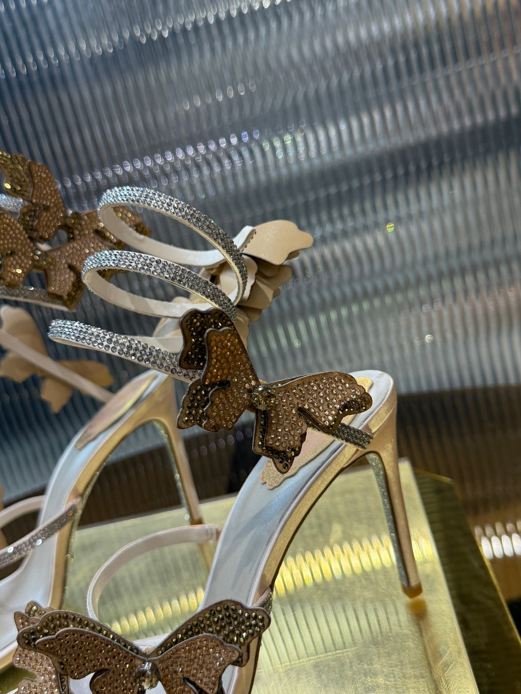 RC 25C Stiletto Sandals Champagne Silk Rhinestone 275777