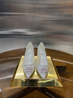 RC 25C Crystal Pearl Gem Lace High Heels White Sheepskin 275753