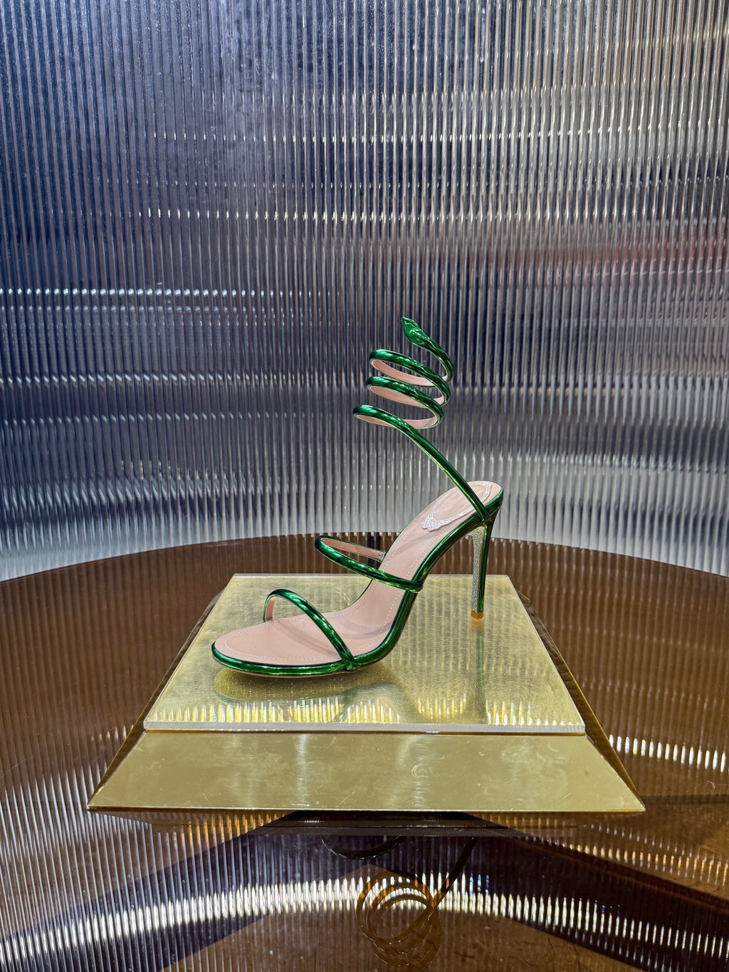 RC 25C Snake-Shaped Sandals 9.5cm Green Sheepskin 310627