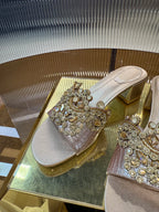 RC 25C Slippers 4.5cm Pink Nude Sheepskin Rhinestones 310639
