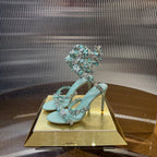 RC 25C Butterfly Flower Sandals Green Sheepskin Rhinestones 310659
