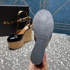 ALAIA WEDGE PUMP 15 CM IN BLACK LAMBSKIN AND BEIGE RUBBER