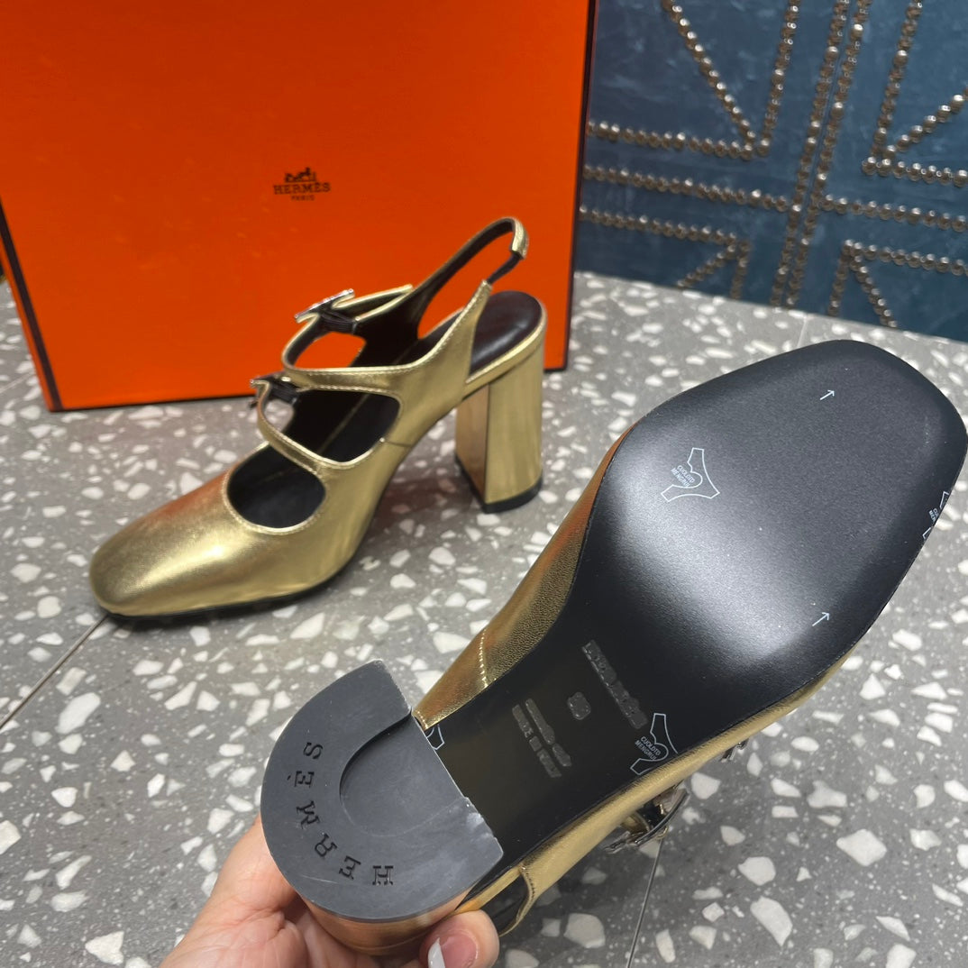 HM Jackie 80 Pump Gold Cowhide  962921