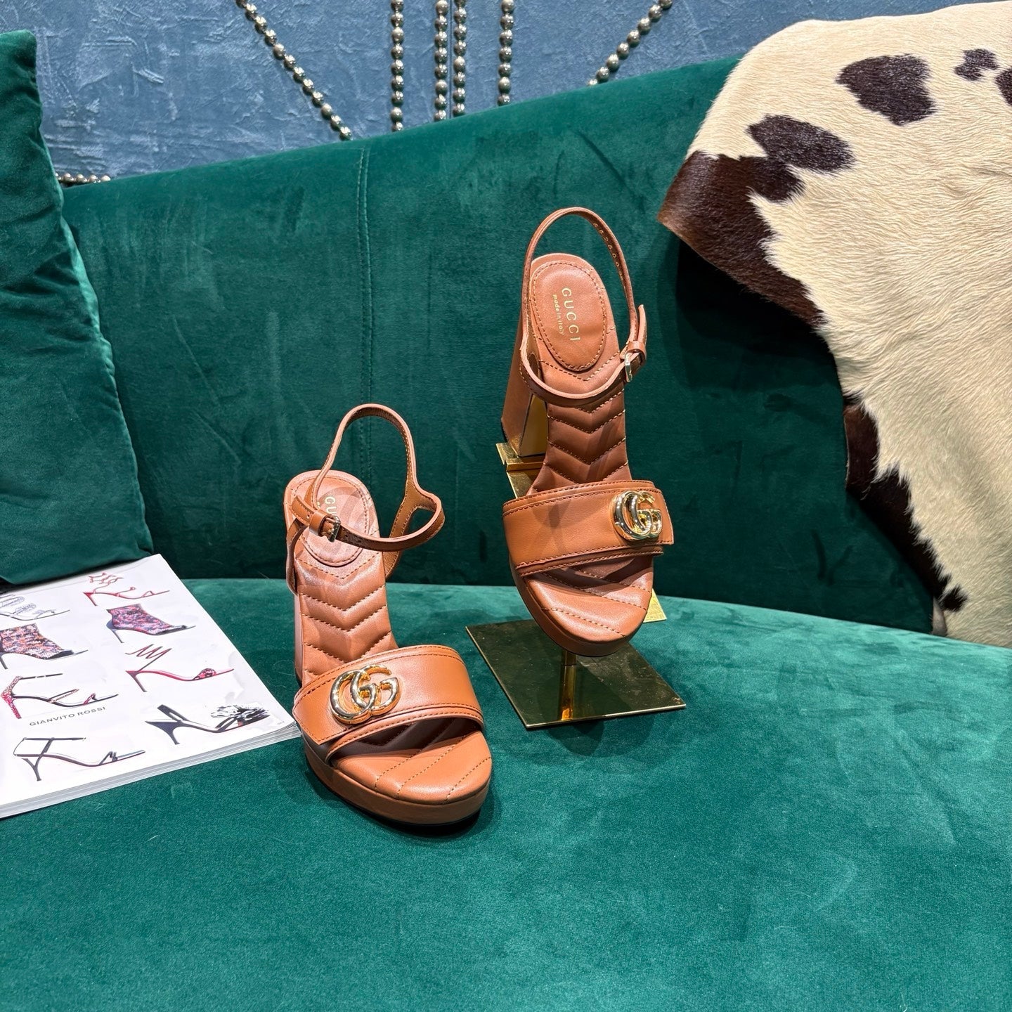 GG Platform Sandals With The Double G Brown Leather 741237