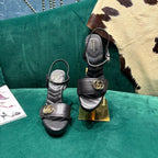 GG Platform Sandals With The Double G Black Leather 741240