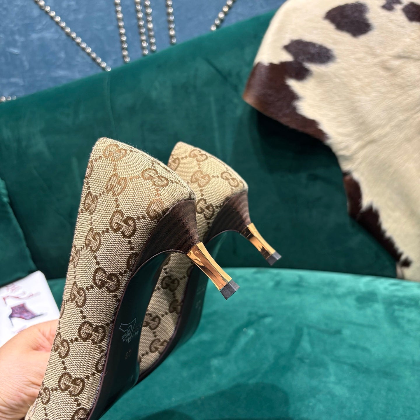 GG Pointed-Toe Slingback Light Beige Canvas 741264