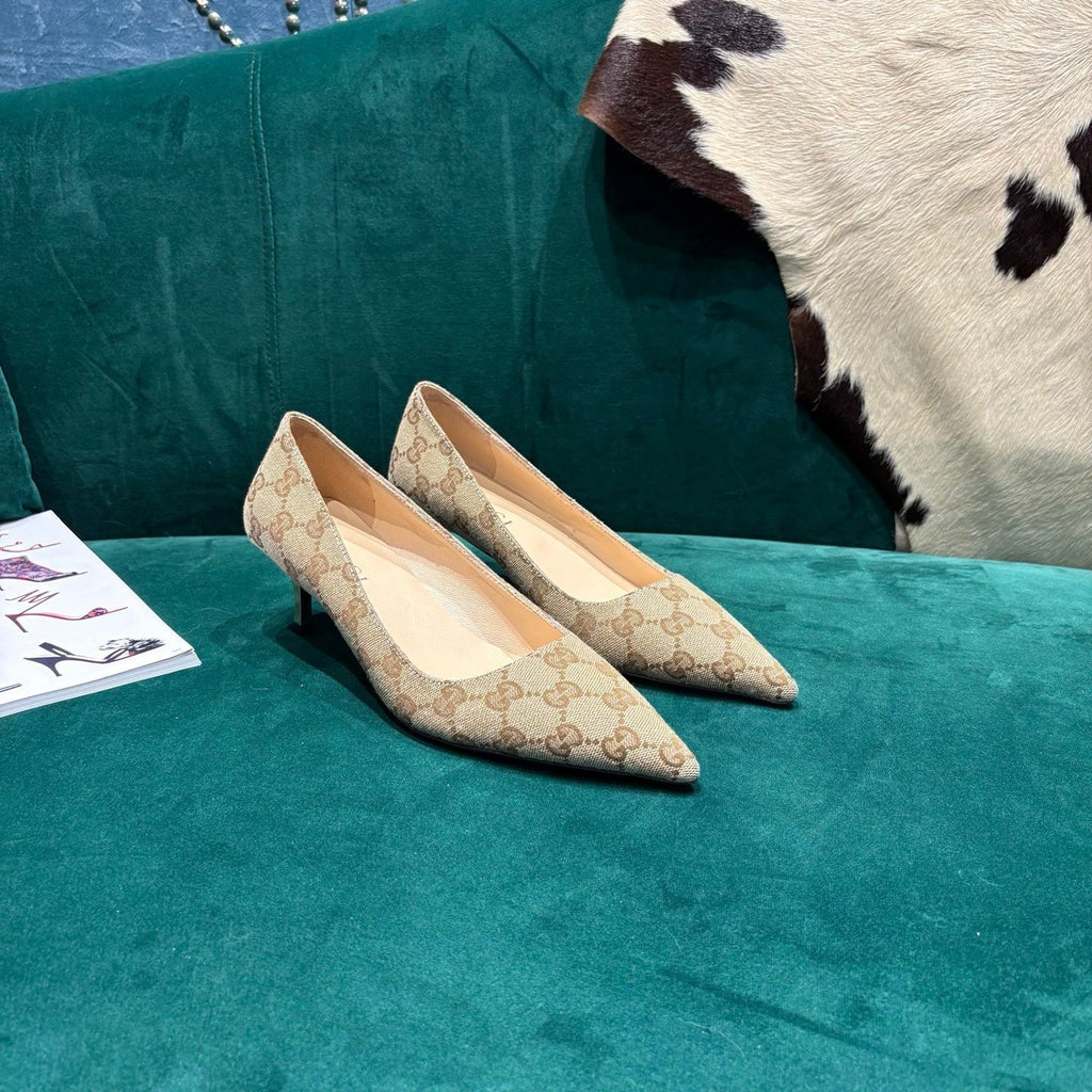 GG Pointed-Toe Slingback Light Beige Canvas 741264