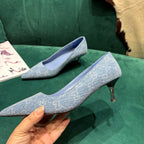 GG Pointed-Toe Slingback Light Blue Canvas 741264