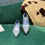 GG Pointed-Toe Slingback Light Blue Canvas 741264