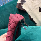GG Pointed-Toe Slingback Rose Red Canvas 741267