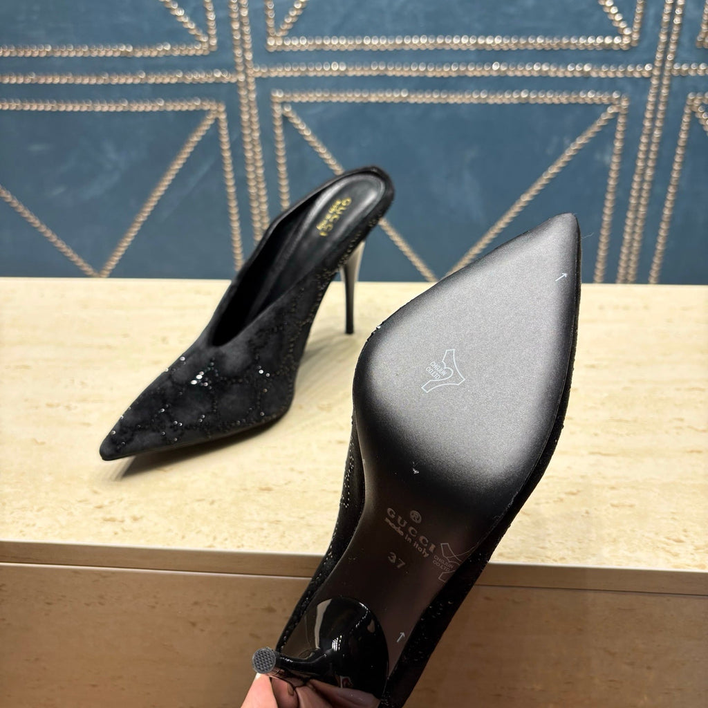 GG High-Heeled Mule 10.5cm Black Velvet 741291