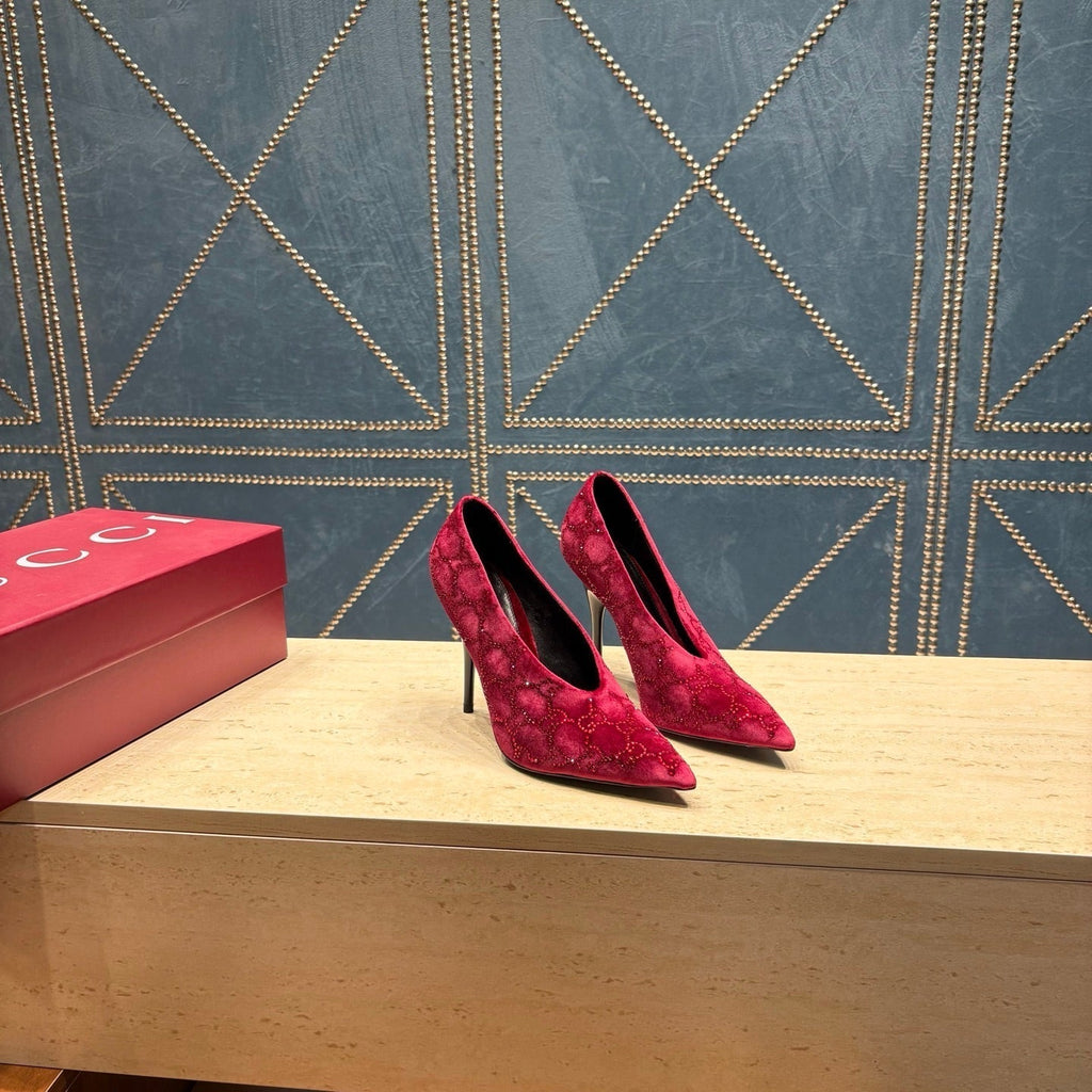 GG High-Heeled Pump 10.5cm Burgundy Velvet 741292