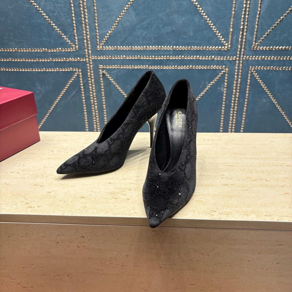 GG High-Heeled Pump 10.5cm Black Suede 741294
