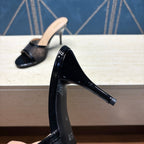 GG Women's Crystal Slide 8.5cm Sandal Black Mesh Leather 741296