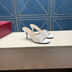 GG Women's Crystal Slide 8.5cm Sandal White Mesh Leather 741298
